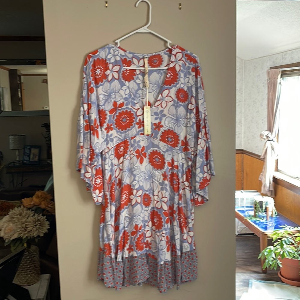 Uncle Frank Dress SzM. Orange & Light Blue. Anthropology Brand